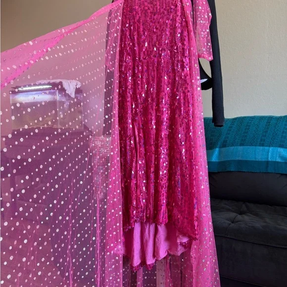 Girls' Sparkling Hot Pink Sequin Tulle Dress - Picture 7 of 16
